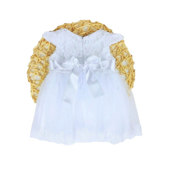 sukienka niemowleca biala wizytowa z koronka i tiulem na krotki rekaw rozmiary 62 86 tyl
