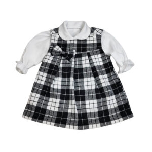sukienka niemowleca w kratke bialo czarna z body na dlugi rekaw biale z kolnierzykiem rozmiary 68 86 przod 2