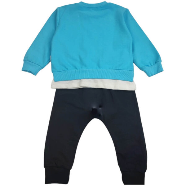 komplet niemowlecy bluza niebieska na dlugi rekaw z aplikacjami spodnie czarne 80 86 tyl