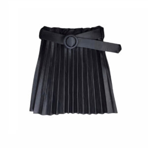 spodnica dziewczeca czarna plisowana z paskiem material imitacja skory rozmiary 116 i 128 przod
