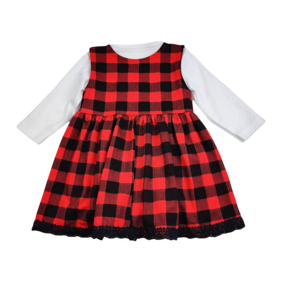 sukienka niemowleca w kratke czerwono czarna body biale na dlugi rekaw czarna bawelniana koronka 62 86 tyl