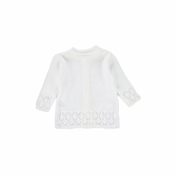 sweterek niemowlecy ecru ze wzorem azurkowym rozpinany na guziki rozmiary56 86 tyl
