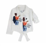 Biała bluzka wizytowa dziewczęca wiązana na przodzie z podwijanymi rękawami rozpinana na guziki 122-152