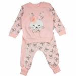 Komplet niemowlęcy brzoskwiniowy na długi rękaw, bluza z aplikacją króliczka i spodnie, rozmiary 68-74