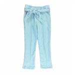 Spodnie dziewczęce jasno niebieskie elegancko-sportowe z gumką i wiązaniem w pasie 104/110-152/158