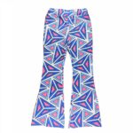 Spodnie dziewczęce we wzory geometryczne, niebiesko-różowo-białe, rozmiary 116-146