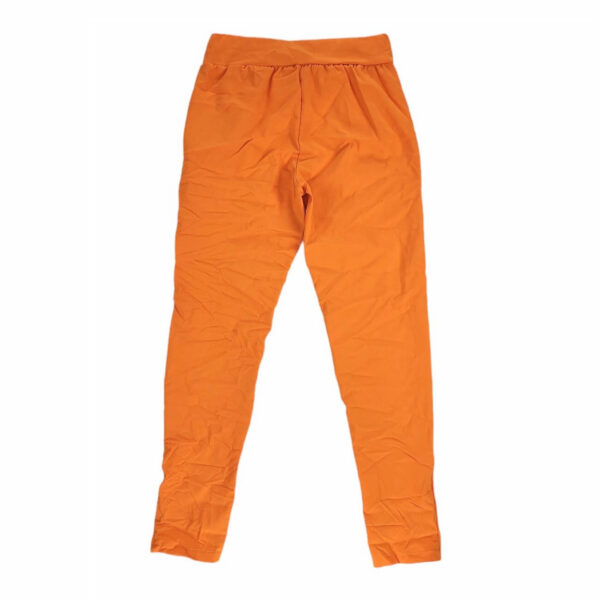 spodnie dziewczece pomaranczowe gniotki rozciagliwe guma w pasie z kieszeniami rozmiary 122 158 tyl