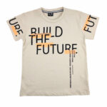 Bluzka t-shirt chłopięca beżowa z napisami, na krótki rękaw, rozmiary 128-158