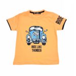 Bluzka chłopięca, t-shirt brzoskwiniowa z autem, na krótki rękaw, rozmiary 92-116