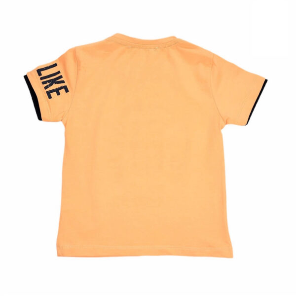 bluzka chlopieca pomaranczowa z autem z przodu na krotki rekaw rozmiary 92 116 tyl