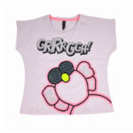 Bluzka t-shirt dziewczęca jasny fiolet z ozdobną aplikacją 3D i cyrkoniami na krótki rękaw 140-164