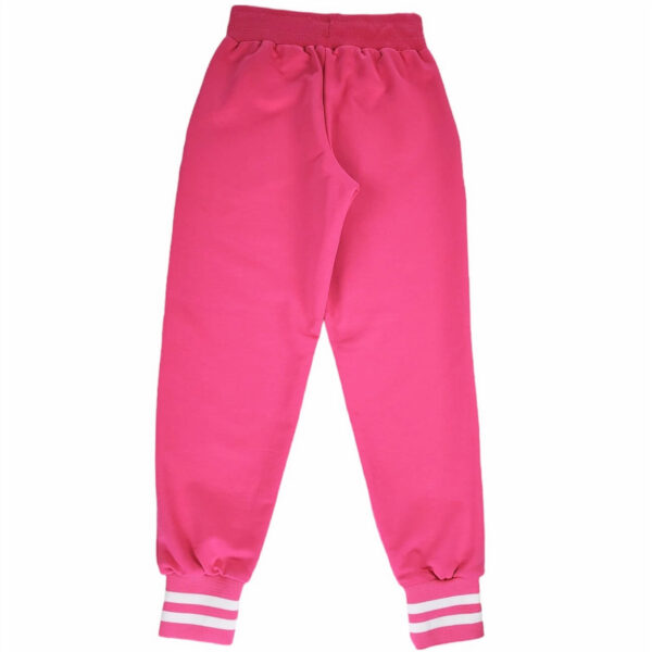 spodnie sportowe dziewczece rozowe z kieszeniami ze sciagaczami z aplikacja z przodu rozmiary 104 122 tyl
