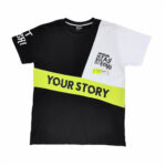 Bluzka t-shirt chłopięca czarno-biała z limonką, z napisem Your Story, na krótki rękaw, rozmiary 140-164
