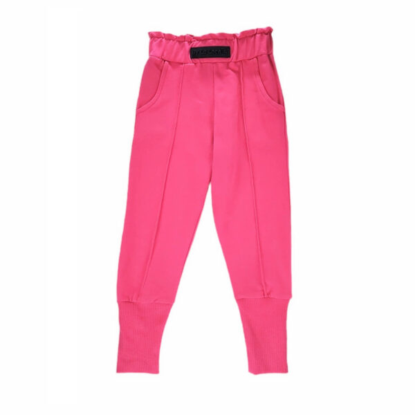 spodnie dziewczece rozowe z guma w pasie z kieszeniami z wysokimi sciagaczami w nogawkach rozmiary 110 134 przod