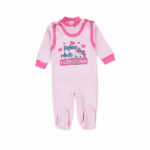 Komplet niemowlęcy, różowa koszulka rozpinana na długi rękaw “Piękna, młoda, rozpieszczona” i śpioszki różowe, rozmiary 50-86