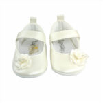 Buty niemowlęce ecru eleganckie z kwiatkiem z boku miękkie rozpinane na rzepy miękkie rozmiary  17-19