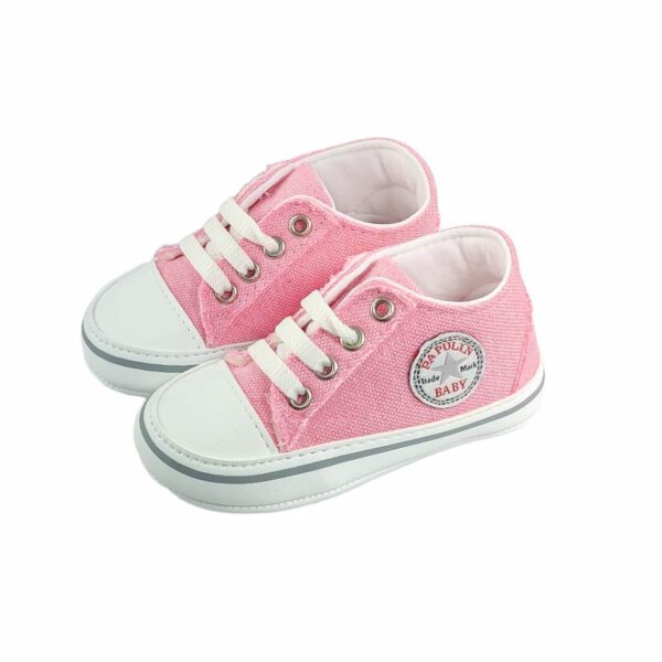 buty niemowlece rozowe sportowe trampki z bialymi sznurowkami rozmiary 17 19 bok 1