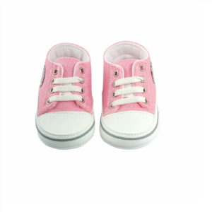 buty niemowlece rozowe sportowe trampki z bialymi sznurowkami rozmiary 17 19 przod