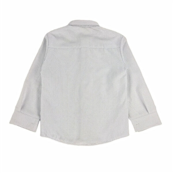 koszula chlopieca biala w drobny szary wzorek z kolnierzykiem z dlugim rekawem rozmiary 92 164 tyl