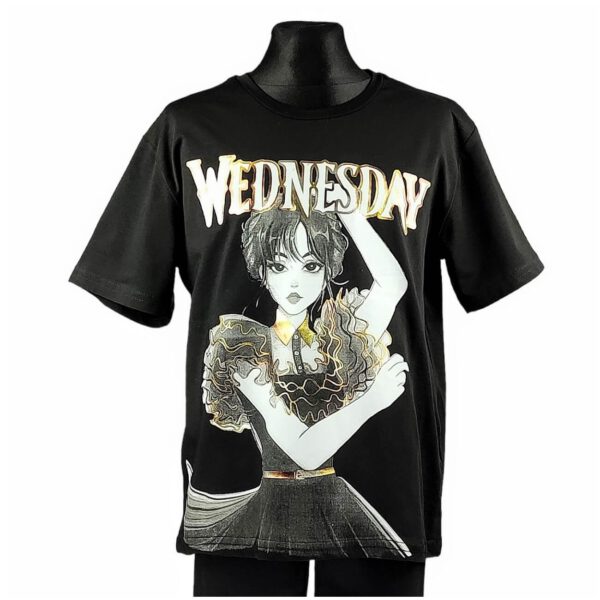 wednesday bluzka dziewczeca tshirt czarna z krotkim rekawem rozmiary 140 158 przod