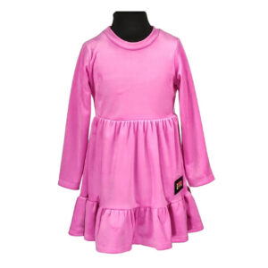 Sukienka dziewczeca rozowa welurowa z dlugim rekawem z falbankami rozmiary 92 110 przod