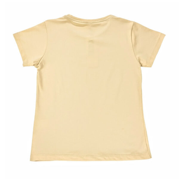 bluzka t shirt dziewczeca bezowa z krotkim rekawem z czarnymi serduszkami z cyrkoniami rozmiary 140 164 tyl