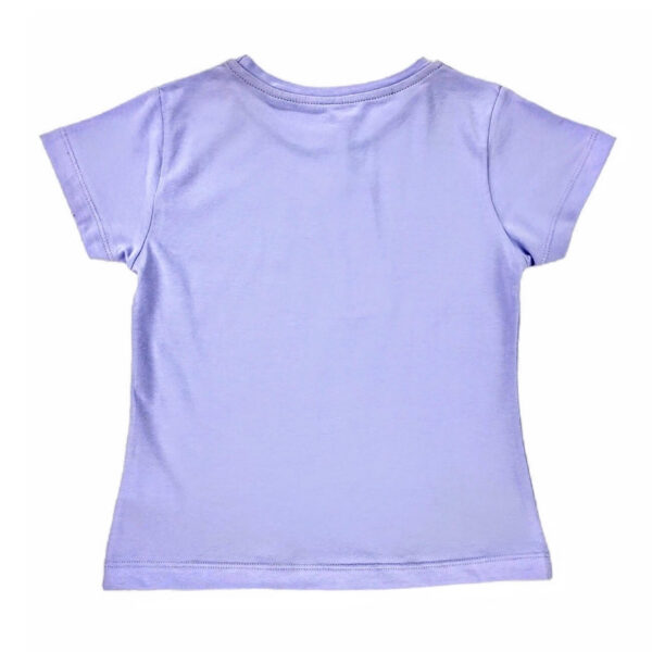 bluzka t shirt dziewczeca fioletowa z krotkim rekawem z czarnymi serduszkami z cyrkoniami rozmiary 110 134 tyl