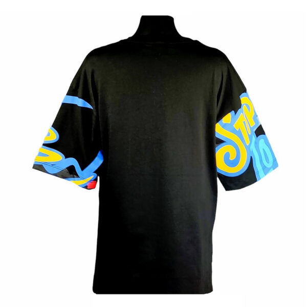 bluzka t shirt chlopieca czarna z krotkim rekawem z napisami kolorowymi z przodu i na rekawach rozmiary 140 164 tyl