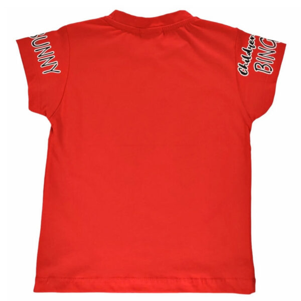 bluzka t shirt chlopieca czerwona z krotkim rekawem bing z aplikacja i napisami z przodu rozmiary 92 116 tyl
